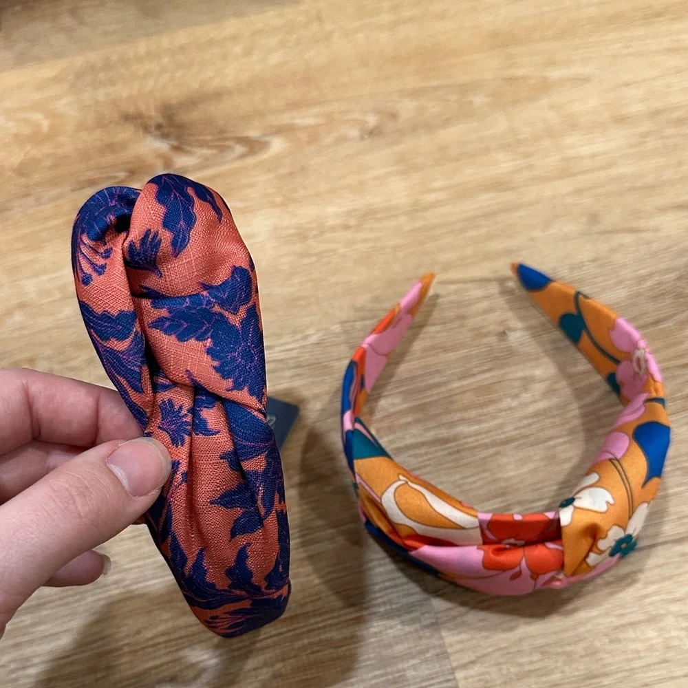 Universal Thread Floral Twist Headbands - Pink and Orange
